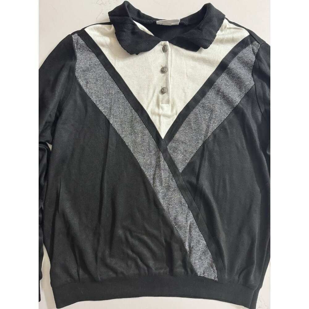 Vintage Alfred Dunner USA Made Size 1X Black & White Collared Sweater Plus Size - Picture 2 of 9